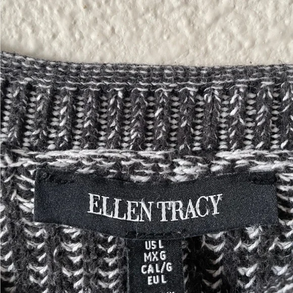 Ellen Tracy Knit Tunic Sweater Women’s L Black Marbled Cotton Rolled Round Neck - Picture 3 of 13
